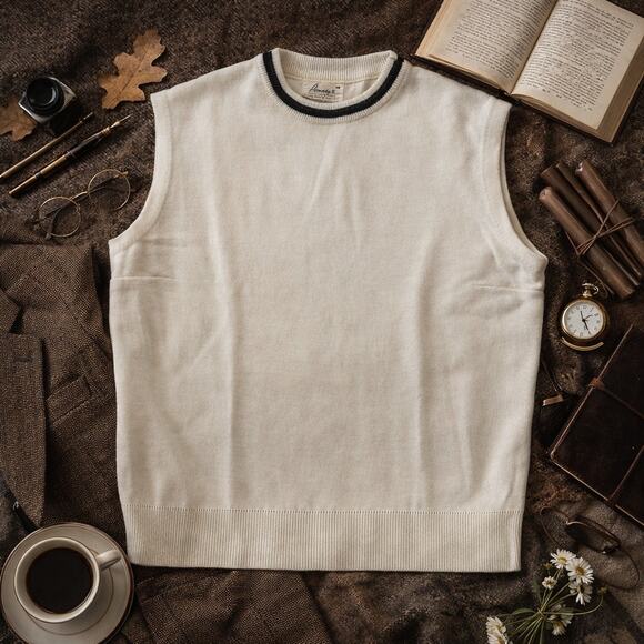 Penny's Tops - Academia Cottagecore Women's Sweater Vest Crew Neck Cream Soft Goth Granola Girl